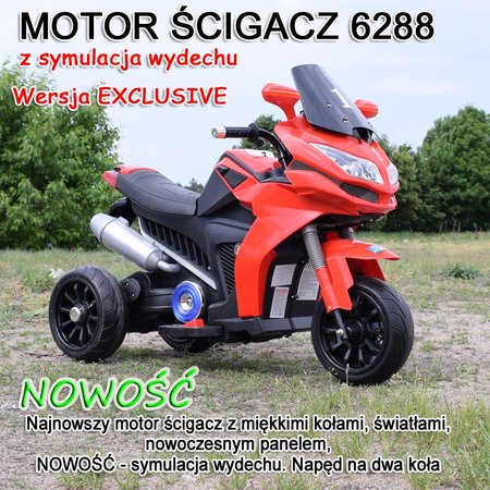 DUŻY MOTOR ŚCIGACZ Z SYMULACJĄ WYDECHU, MIĘKKIE KOŁA  STRONG 2 EXCLUSIVE/6288A
